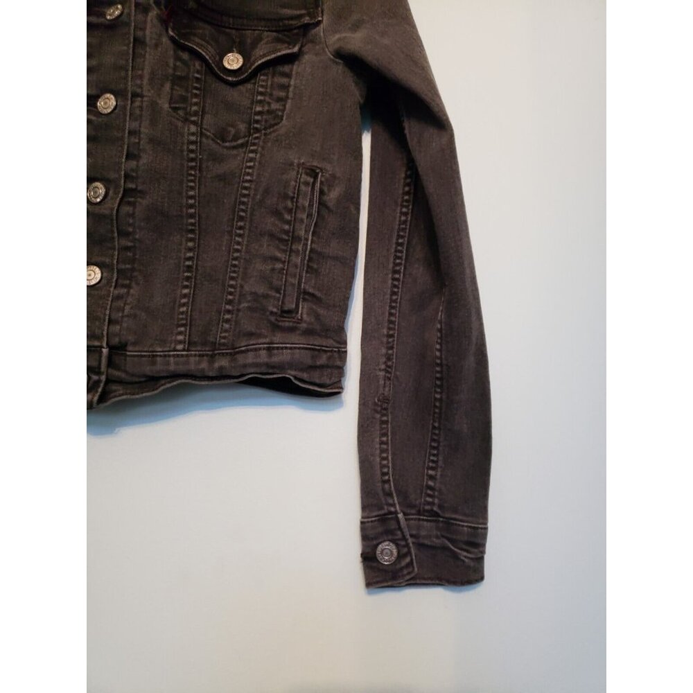 Levi Strauss Juniors XS Denim Jacket Black Charcoal Button Front Cropped Stretch - Picture 3 of 6